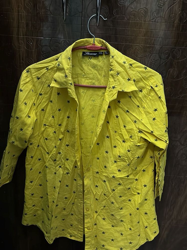 Cotton Yellow Shirt With Star Print