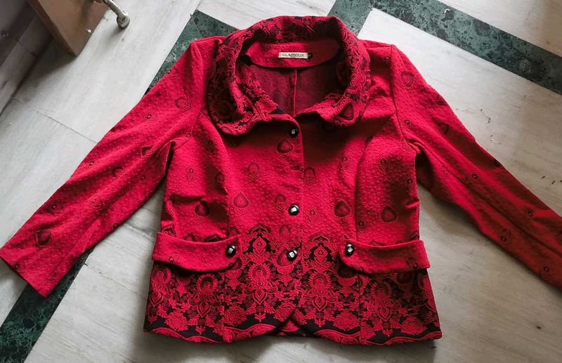 Red Embroidered Women's Jacket