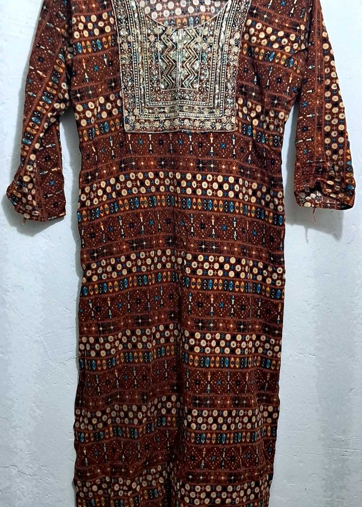 Brown Patterned Ethnic Dress