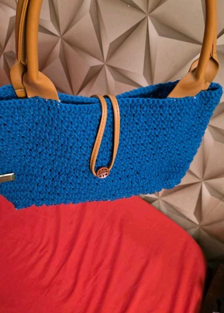 Blue Crochet Tote Bag