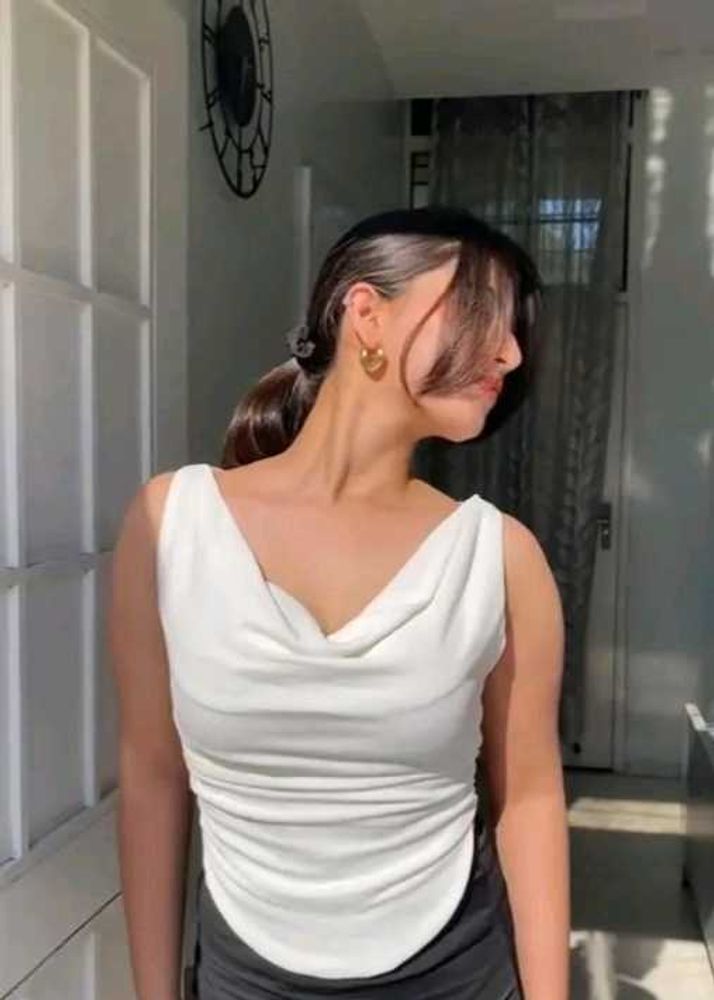 White Cowl Neck Tank Top