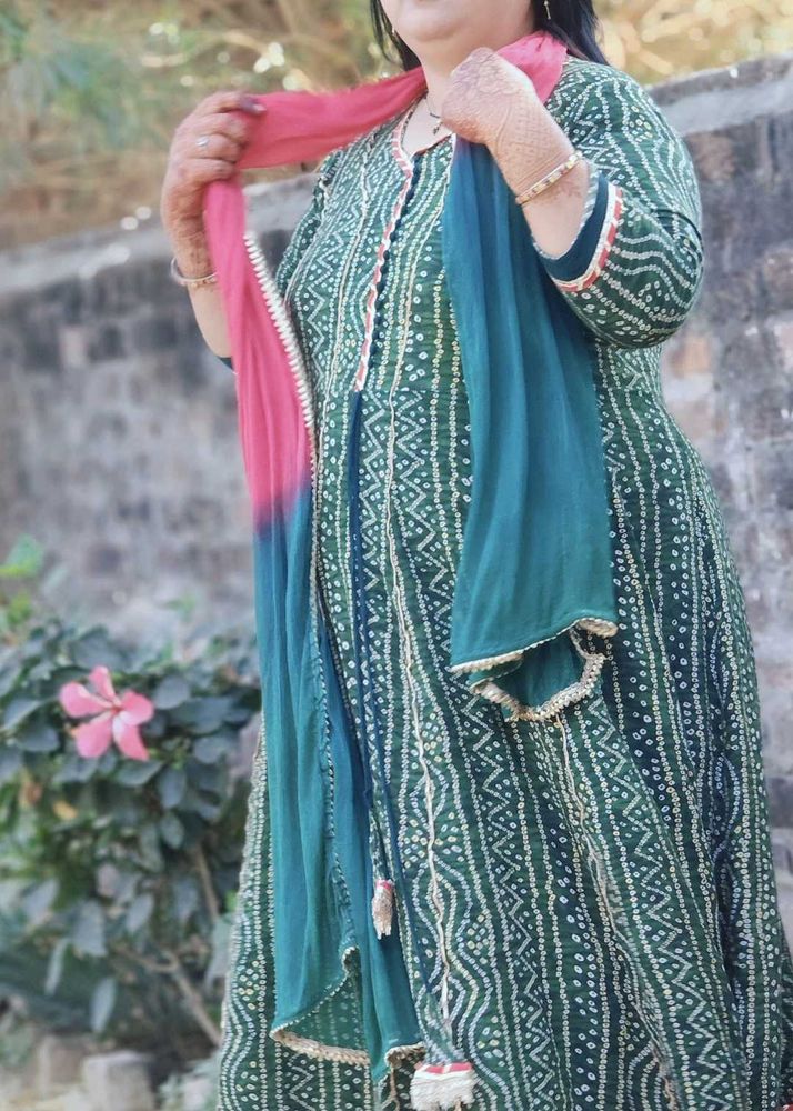 Green &amp; Blue Printed Kurti Set