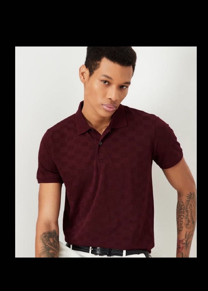 Burgundy Patterned Polo Shirt