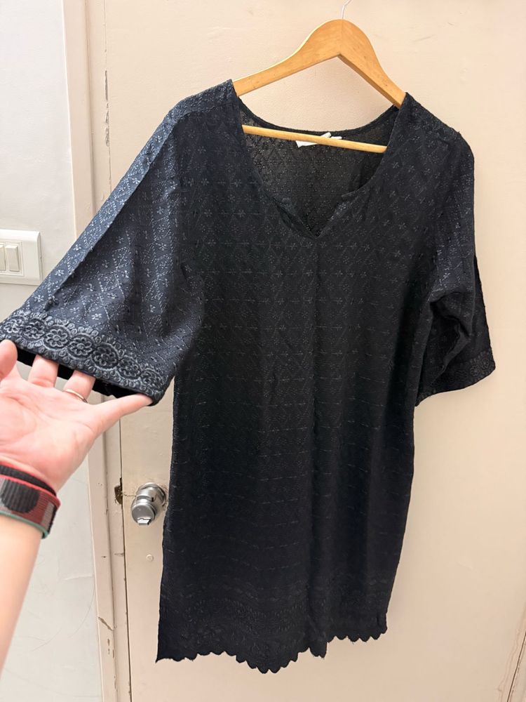 Elegant Black chikankari embroidery short top