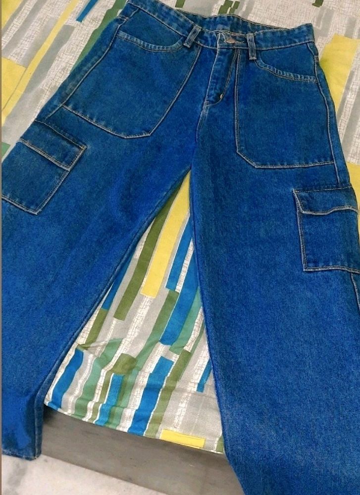 Cargo Denim High Rise Jeans Six Pockets