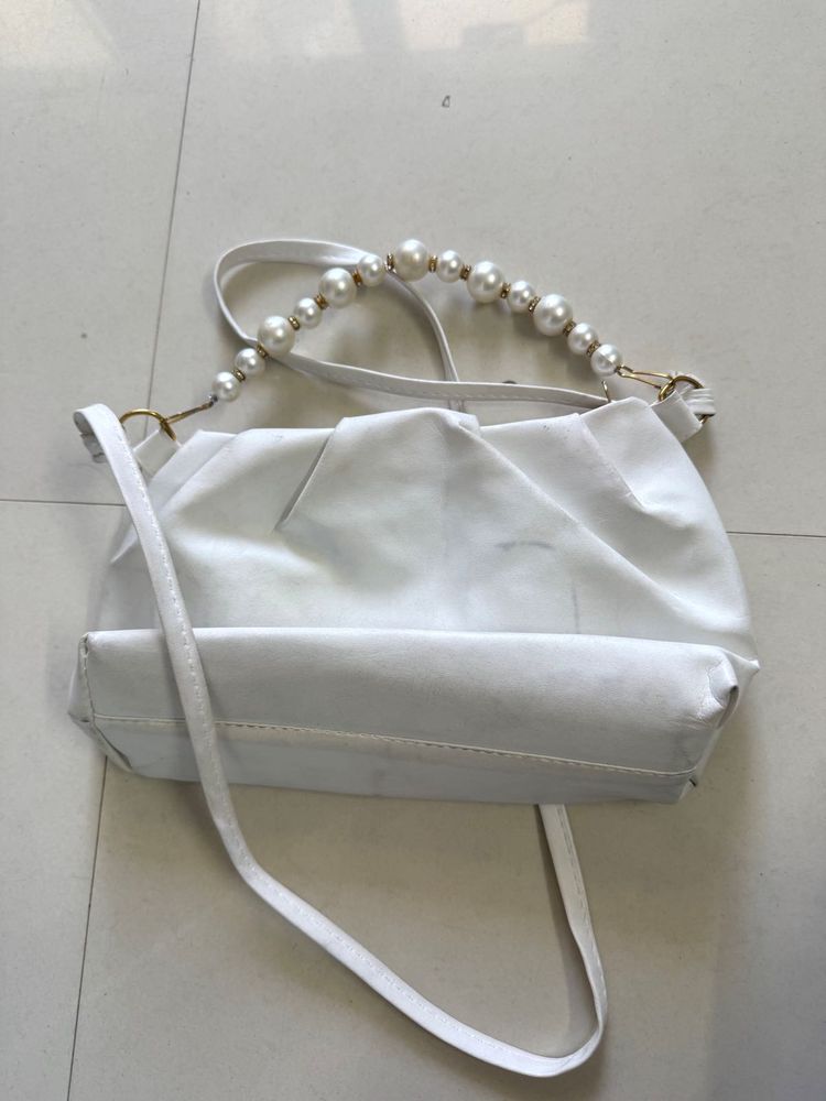 White sling bag with Pearl Handle