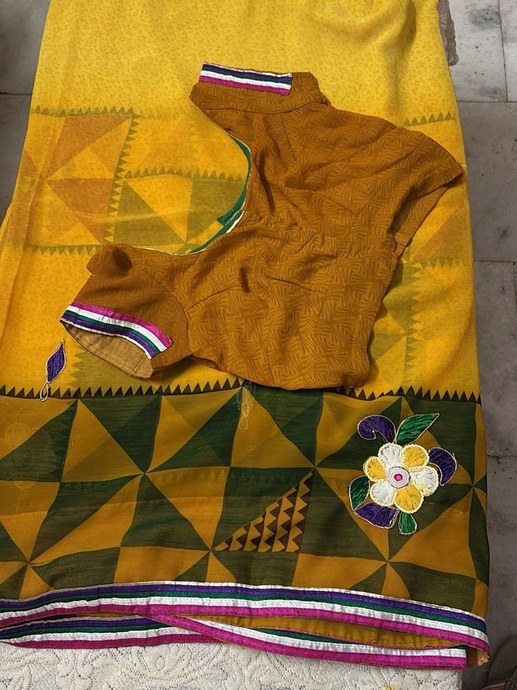 Yellow Ethnic Saree With Blouse