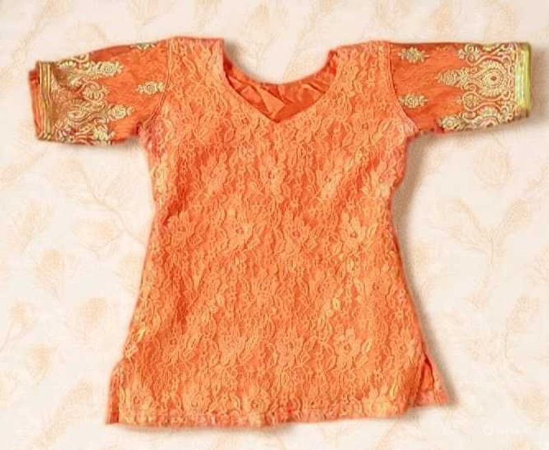 Orange Embroidered  Top&amp; Skirt