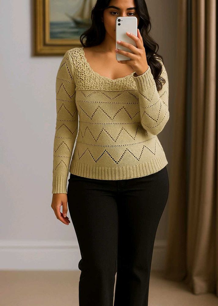 Crochet Trim Knit Top