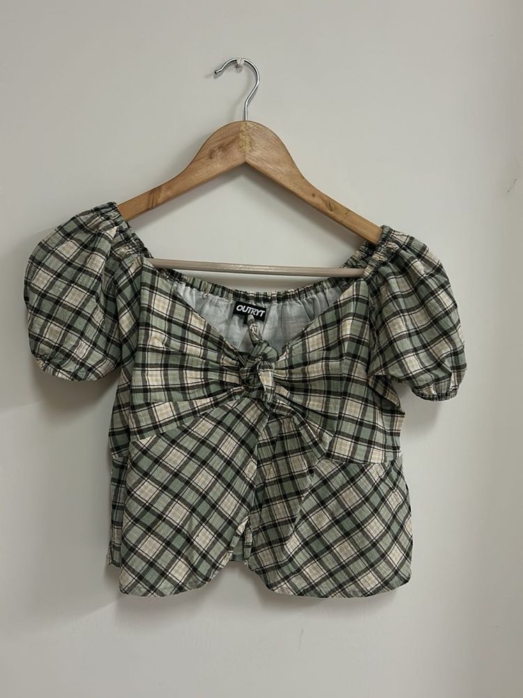 Plaid Puff Sleeve Top