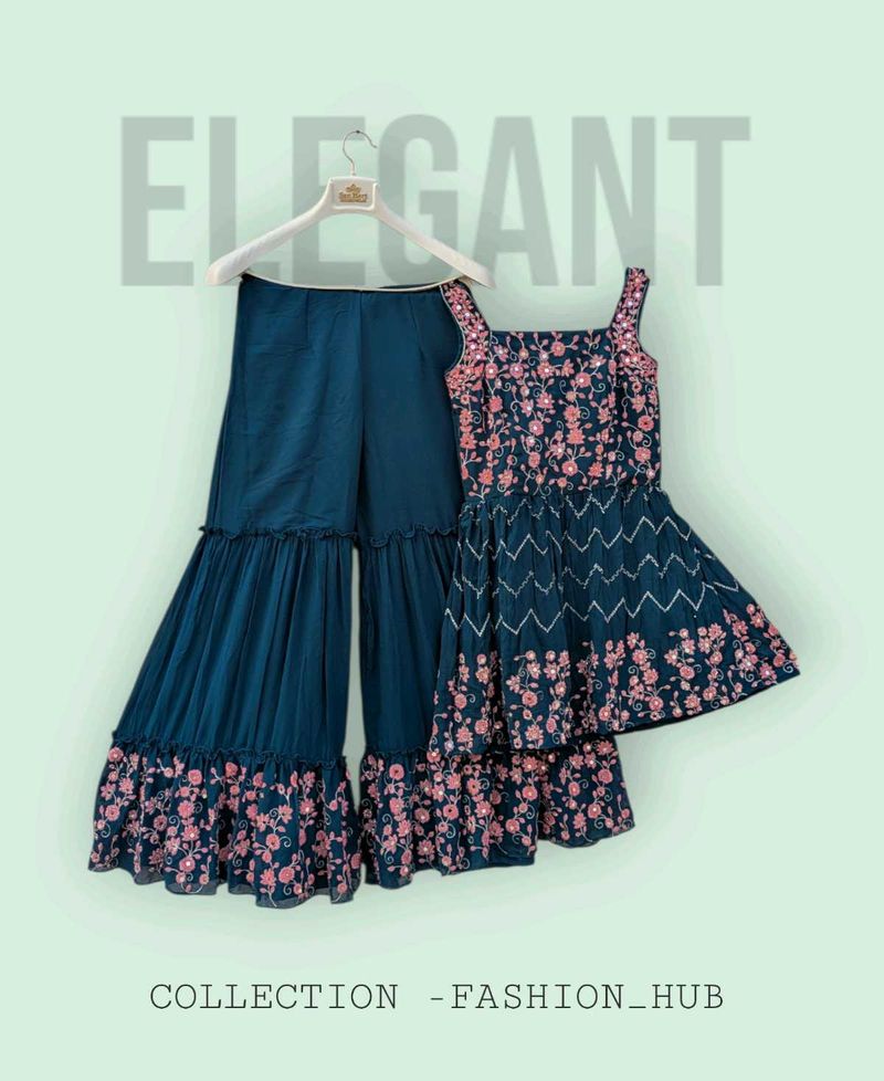 🌸 Elegant Teal Embroidered Sharara Set 🌸