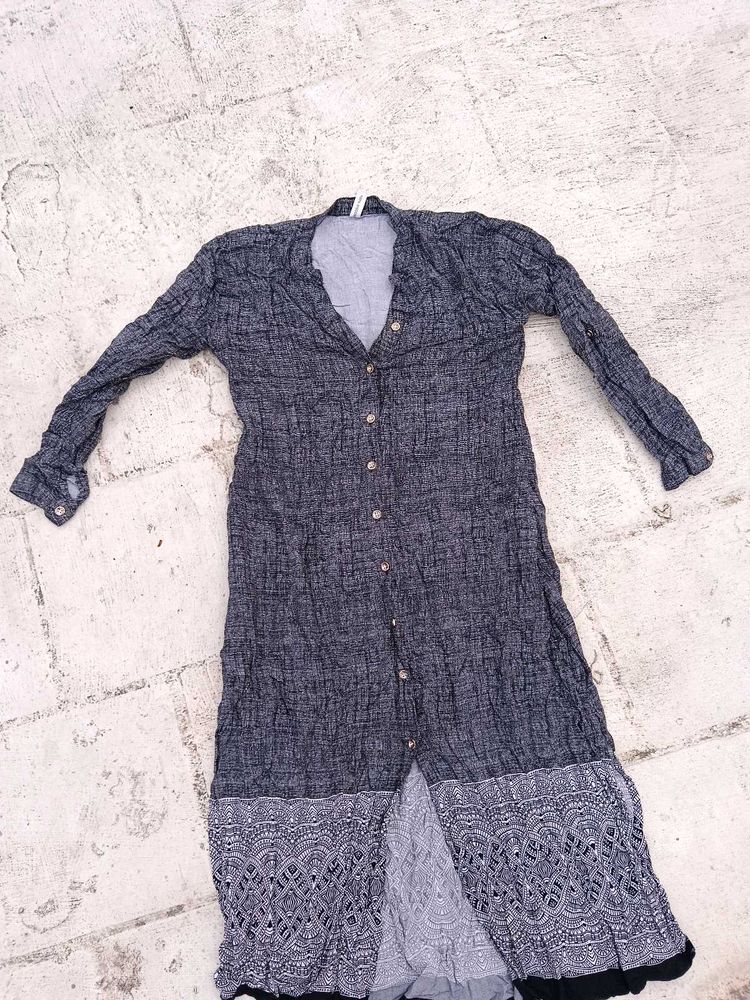 Grey Patterned Long Sleeve Dress