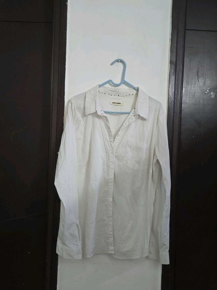 Elegant White Collared Shirt fits M~XL length 28