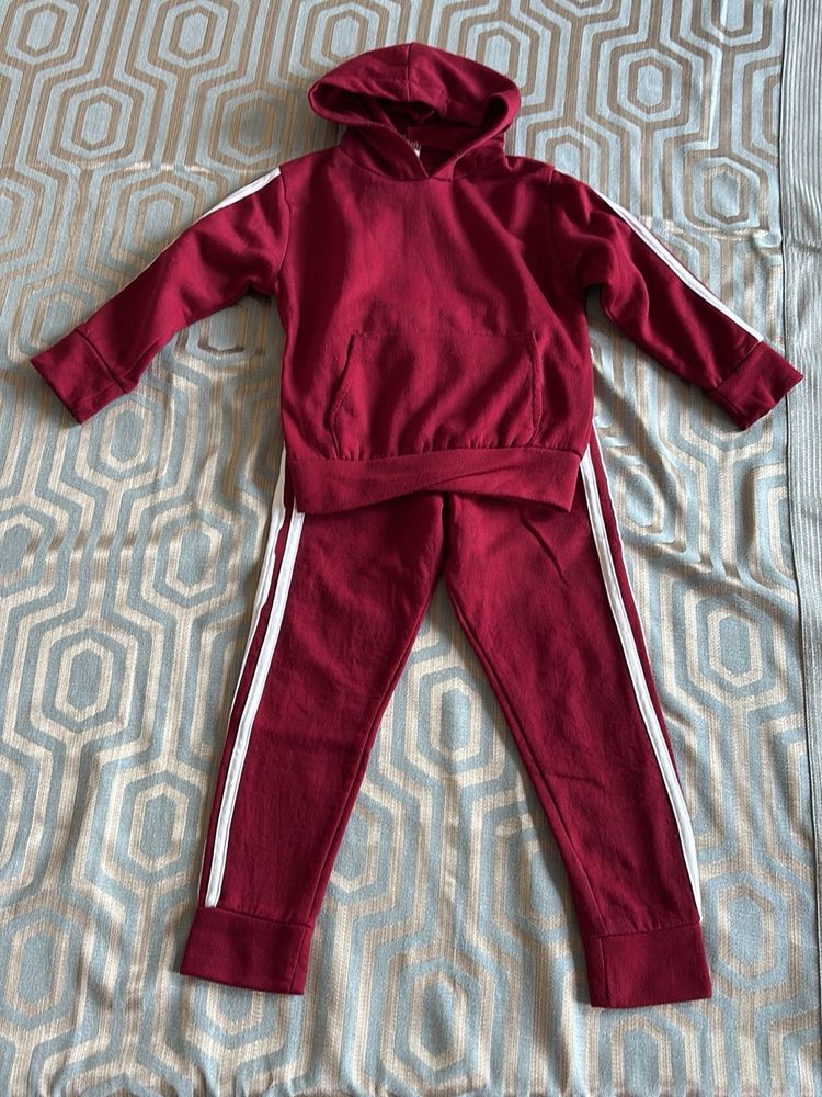 Kids Burgundy Fleece Tracksuit Set