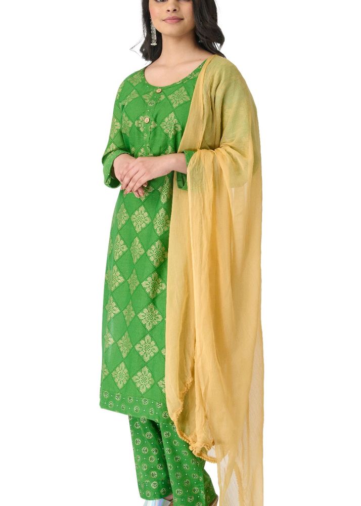 Cotton Kurta Set With Chiffon Dupatta Size:L