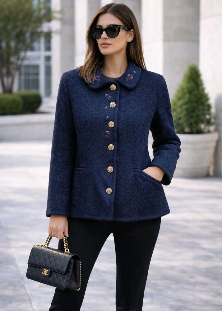 Elegant Navy Blue Embroidered Jacket