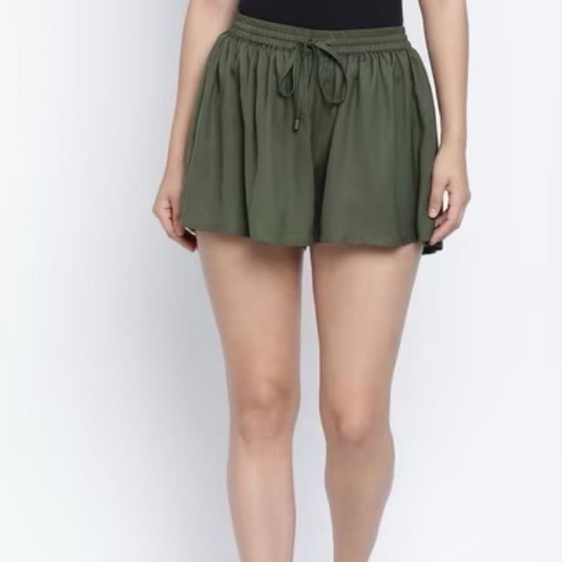 Olive Green Flowy Shorts