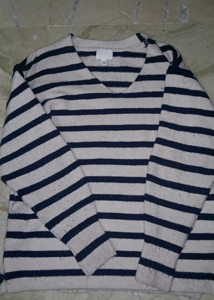 Striped V-Neck Knit Sweater