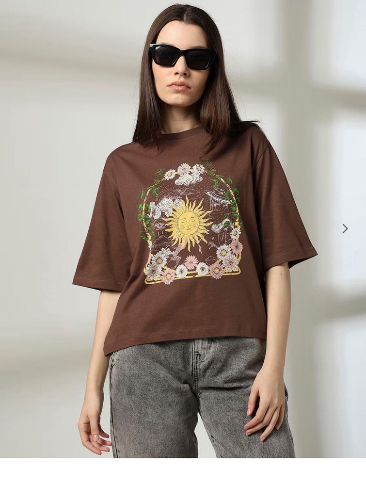 Brown Graphic Print T-shirt