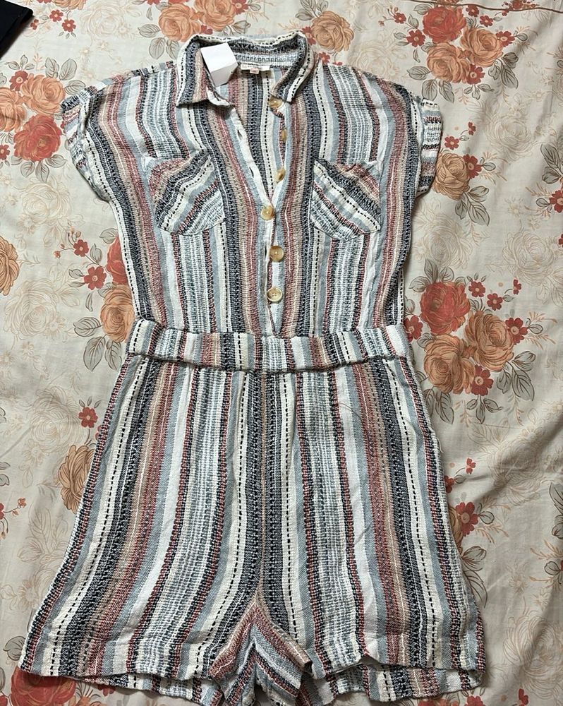 Striped Button-Down Romper