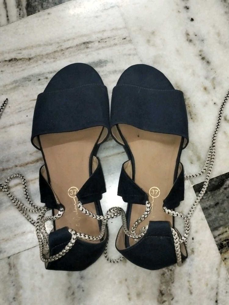 Black Tie-Up Sandals