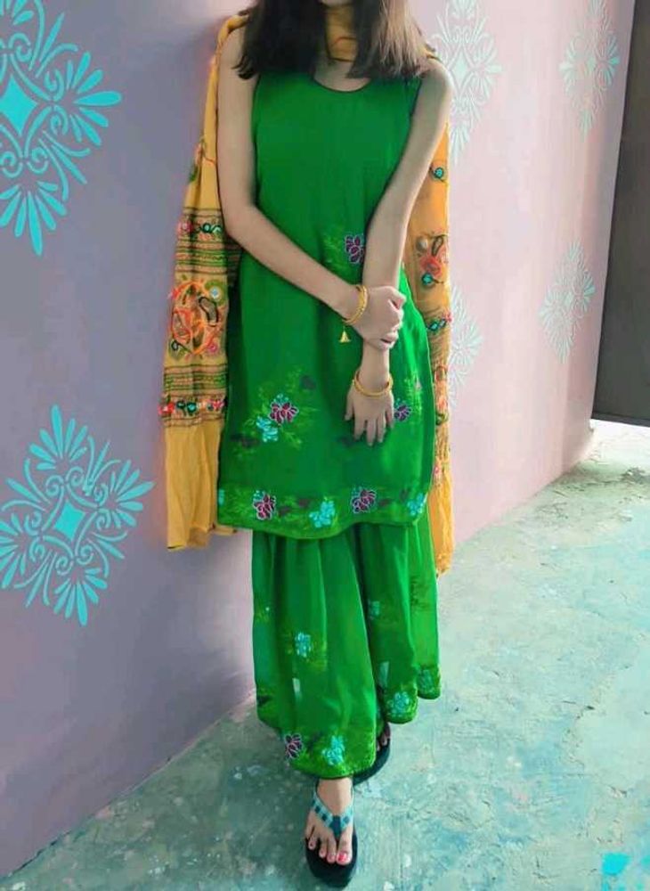 Green Floral Srara Suit