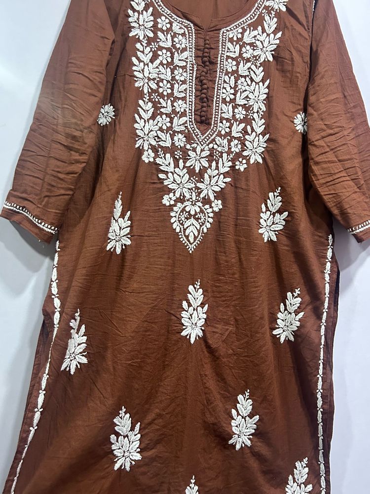 Brown Chikankari Lucknowi Kurta