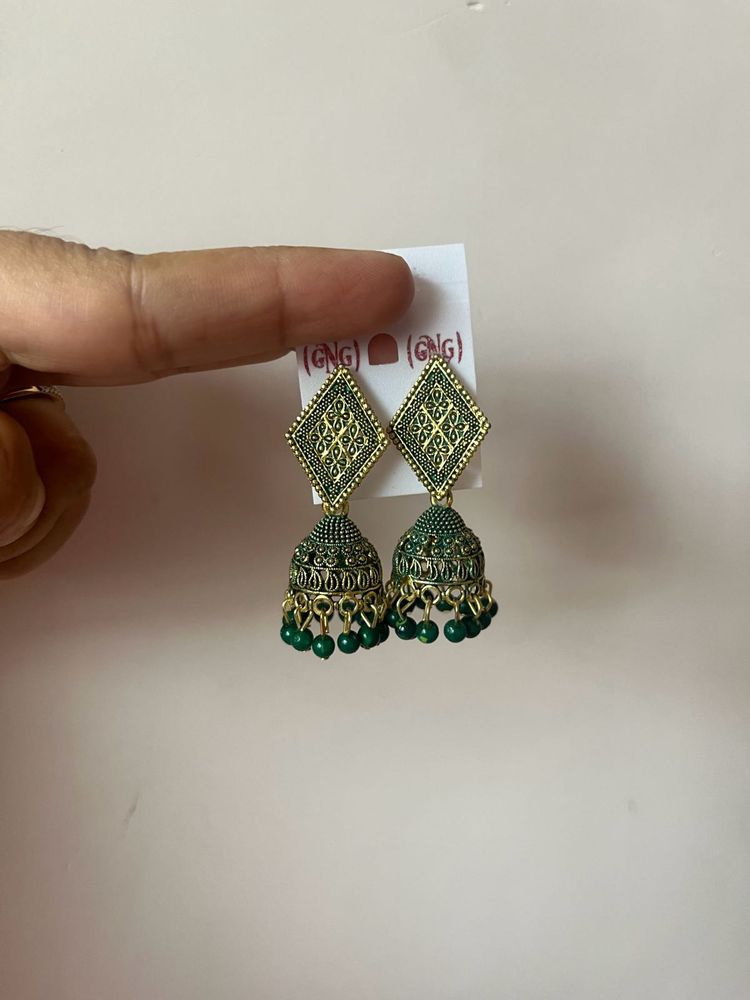 Golden Oxidised Jhumki