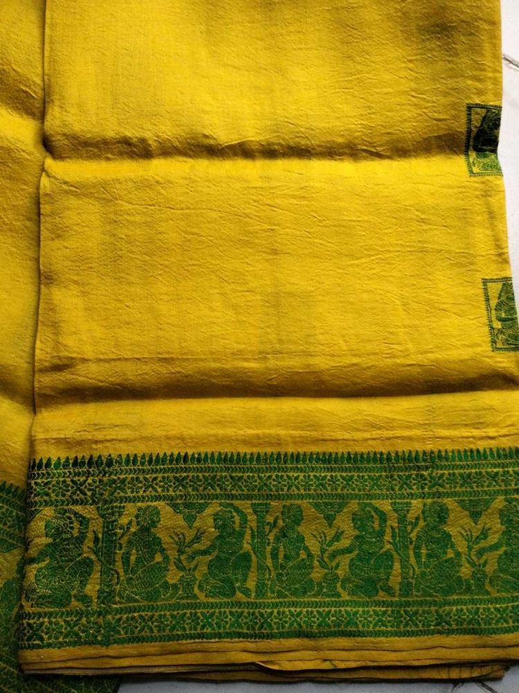 Yellow &amp; Green Baluchari silk saree