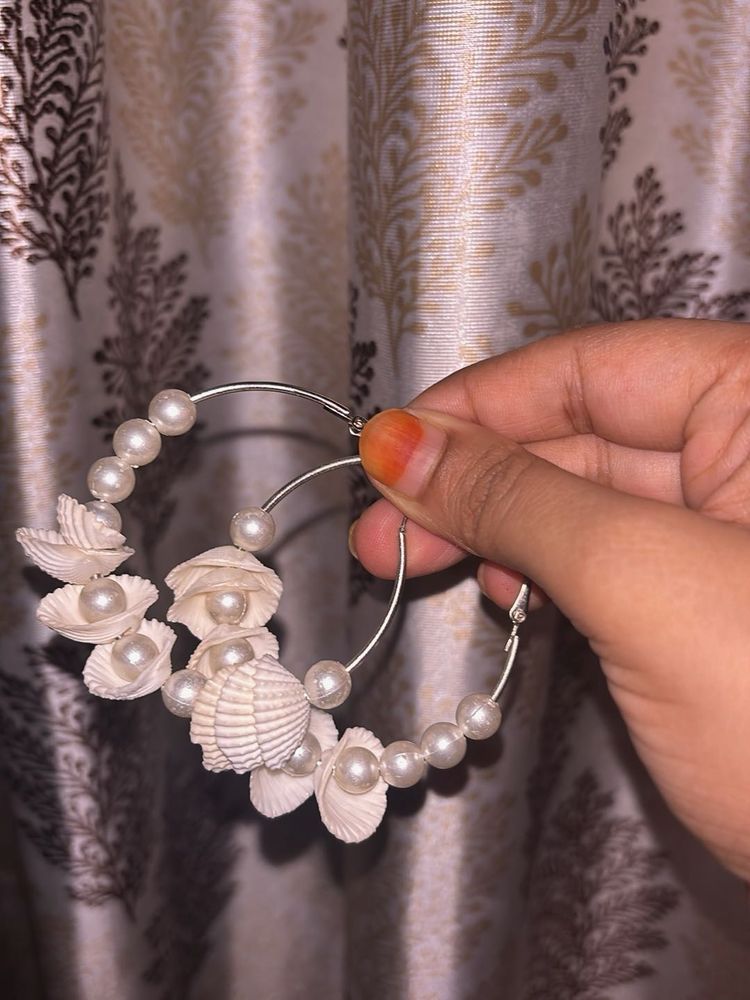 Shell &amp; Pearl Hoop Earrings