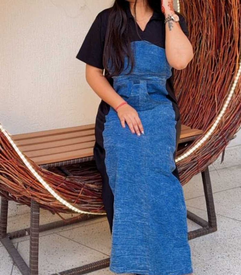 Stylish Denim &amp; Black Dress