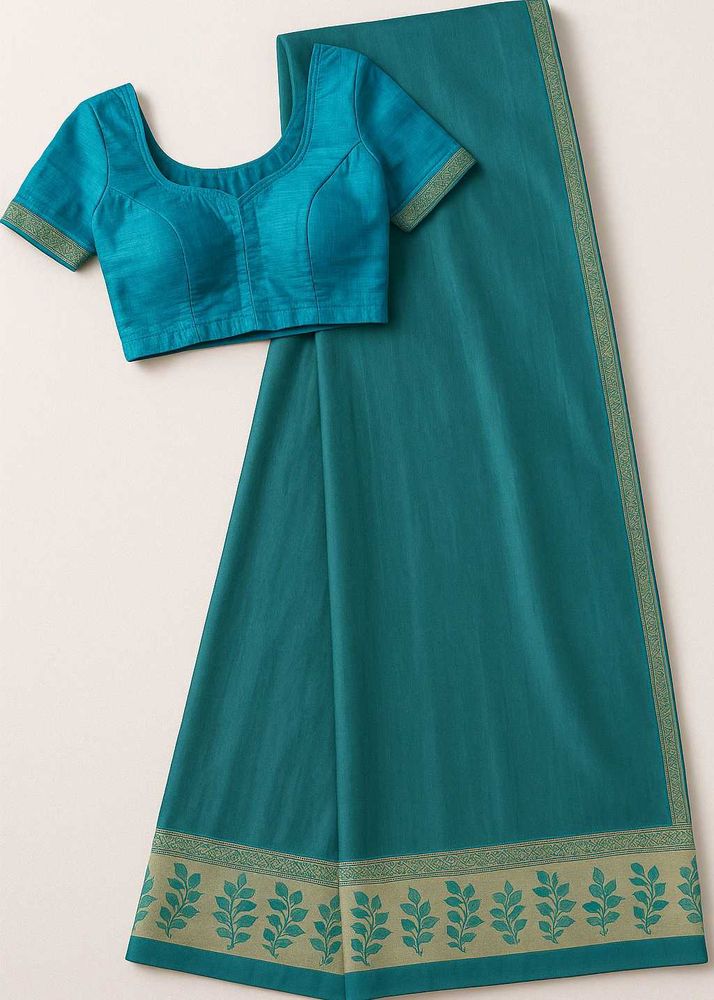 Teal Saree with Blouse