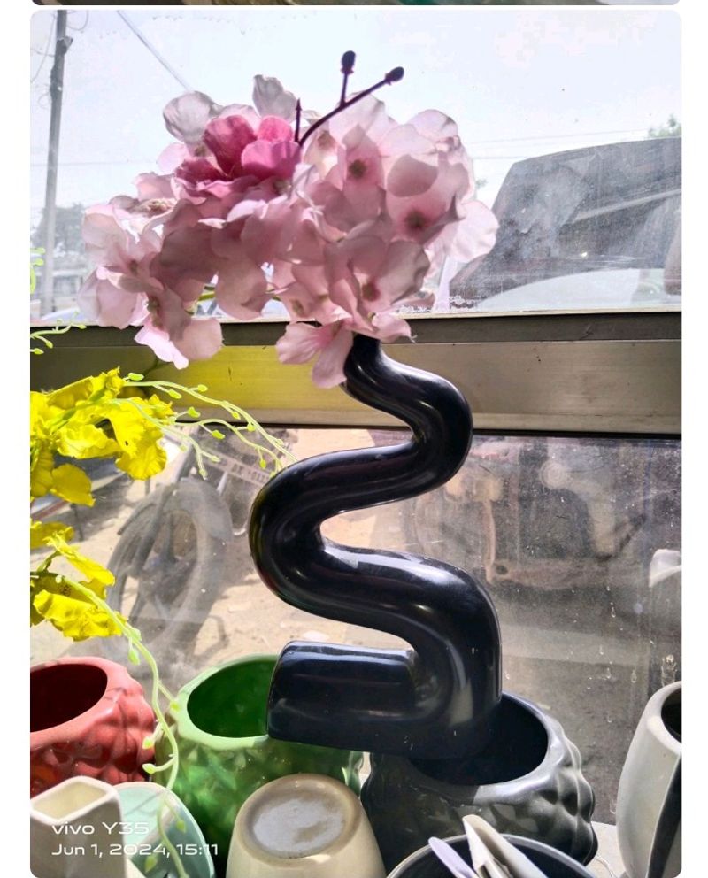 Modern Black Vase with Floral Arrangement