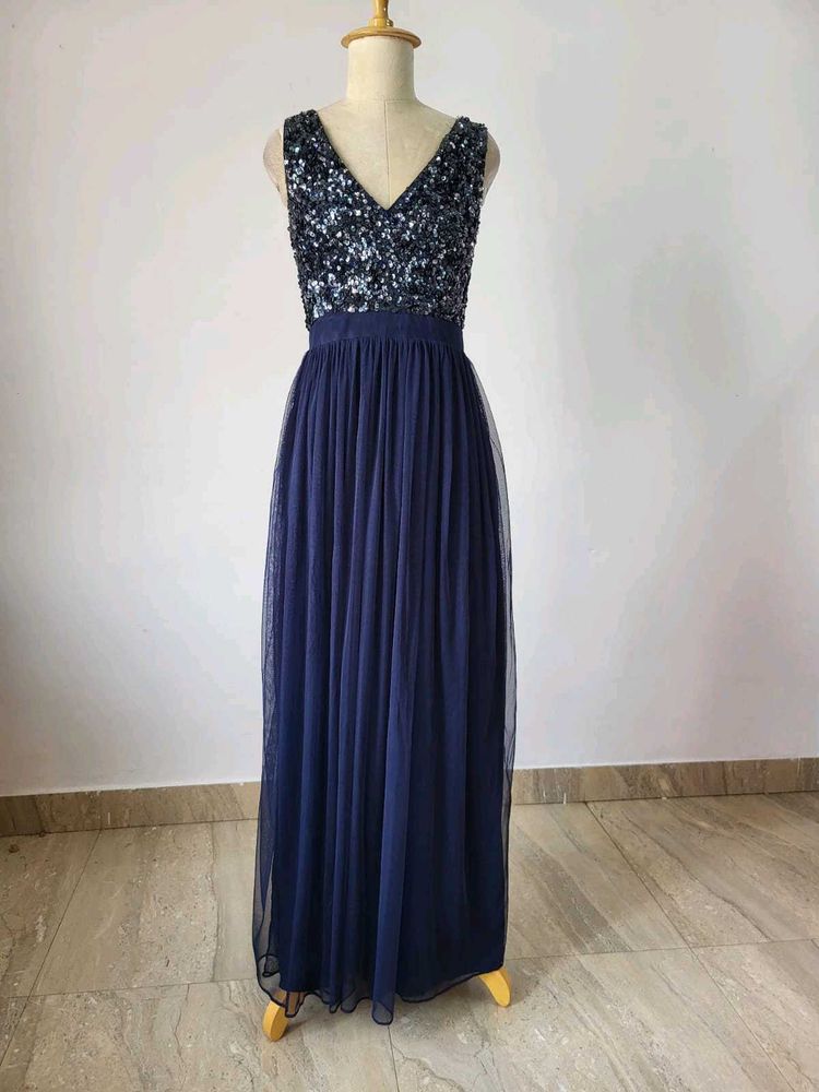 Navy Sequin Tulle Gown
