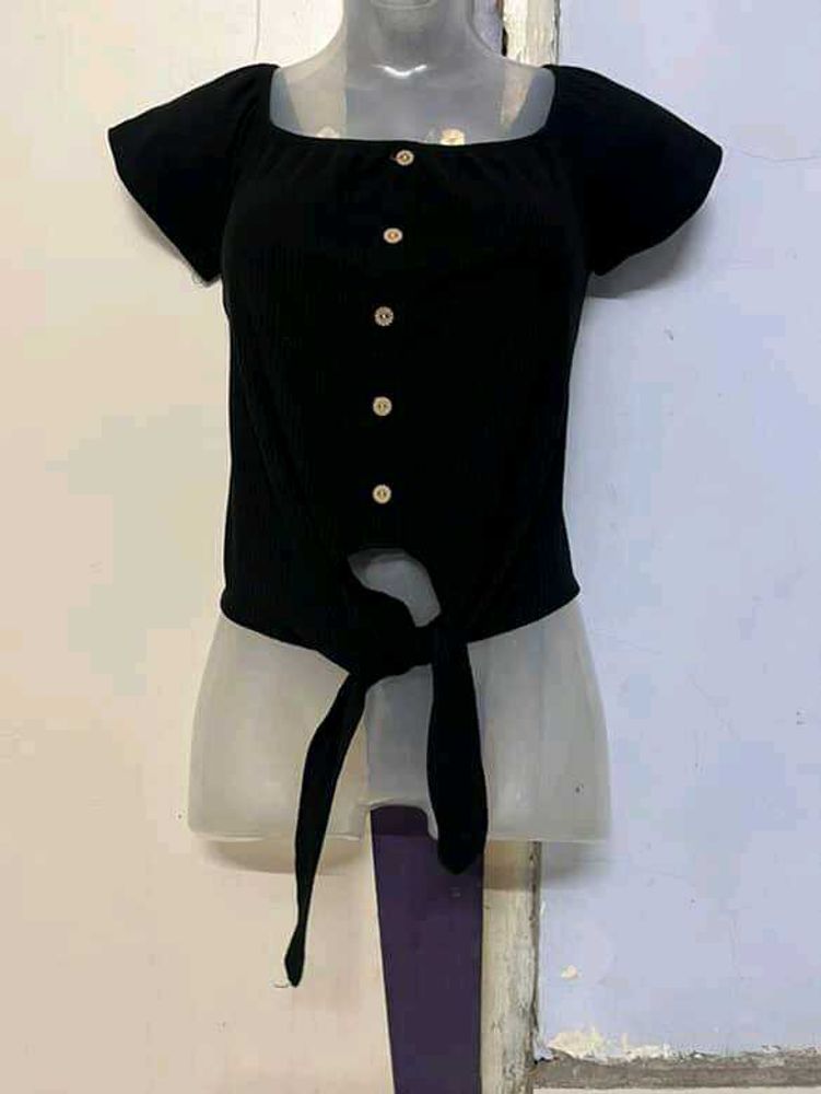 SHEIN BRANDED Black Tie-Front Top