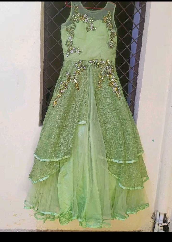 Green Embellished Tiered Dress