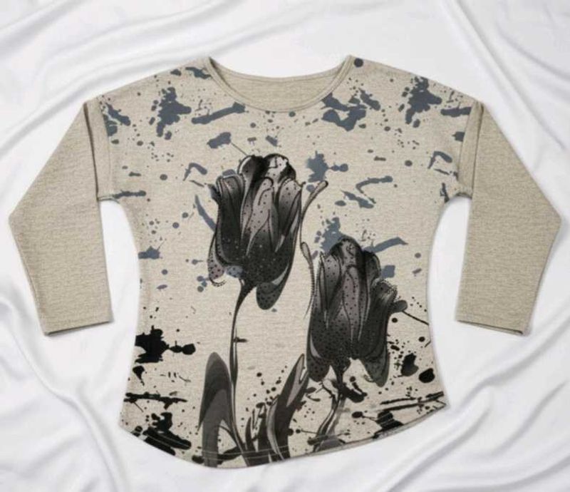 artistic Floral Print Long Sleeve Top