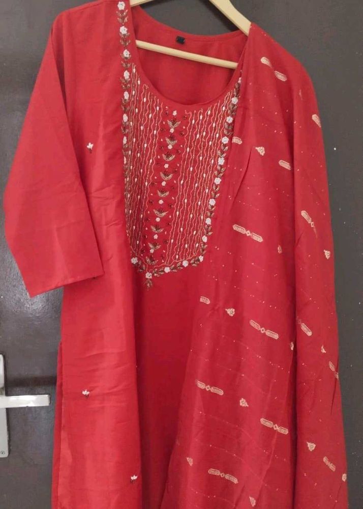 Red Embroidered Kurta