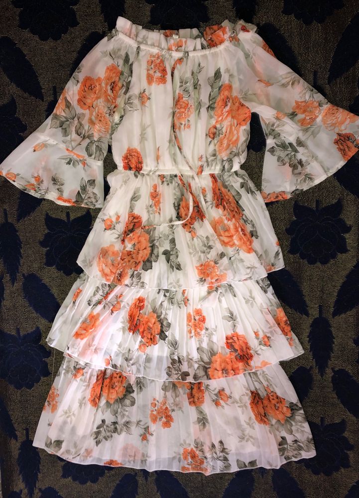 White Floral Dress | Off Shoulder |