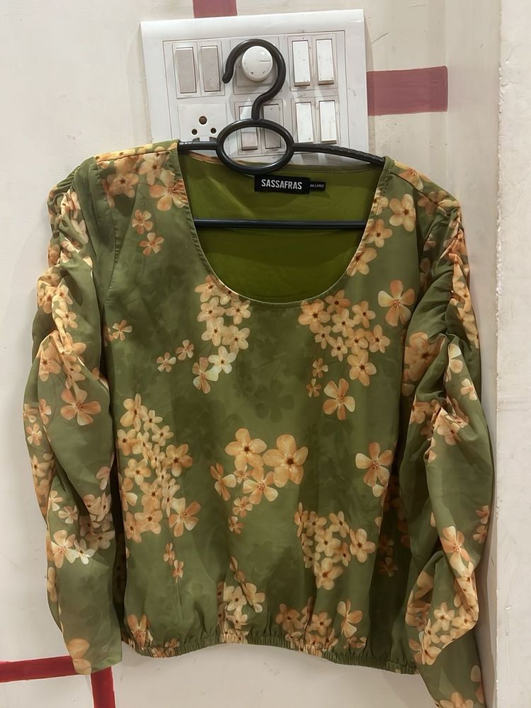 Sassafras Floral Olive Green Top
