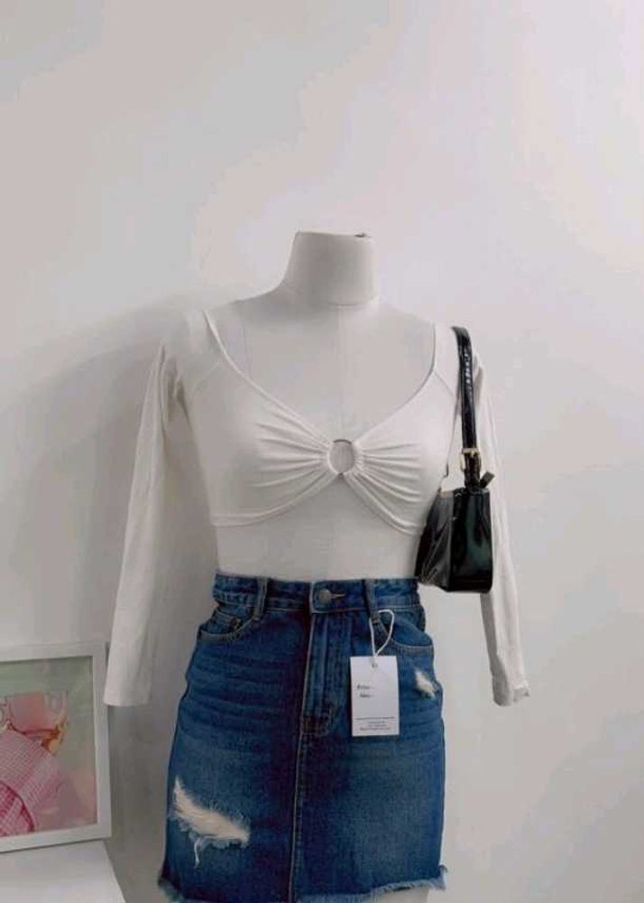 White Ring Detail Crop Top