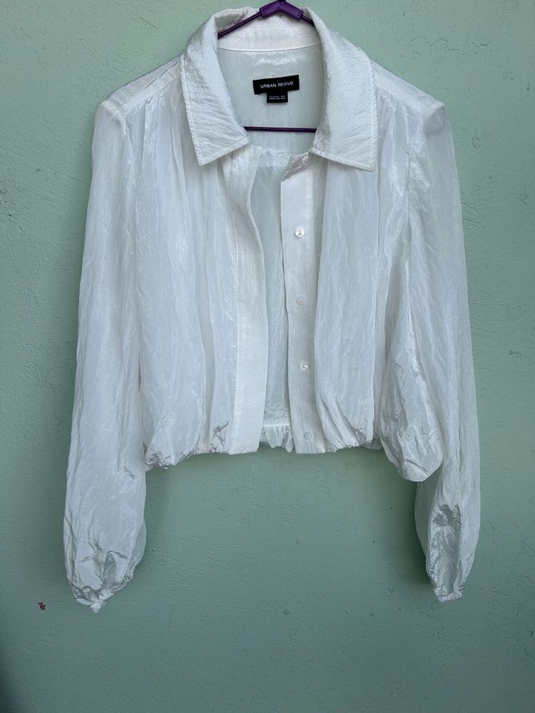 White bubble Cropped Button Down