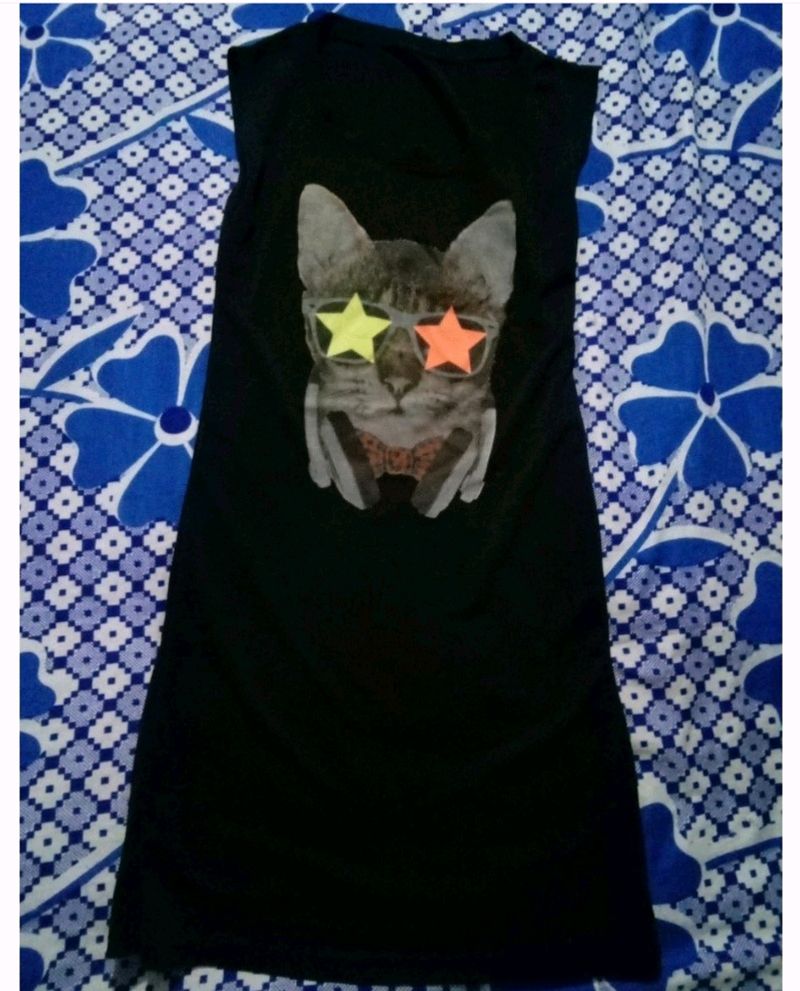 Cool Cat Graphic T-Shirt Dress