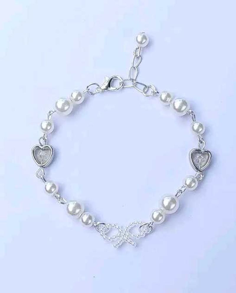 Pearl &amp; Heart Silver Bracelet