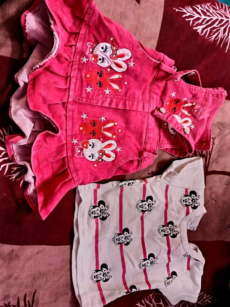 Kids Pink Dress &amp; Striped Mickey Tee Set
