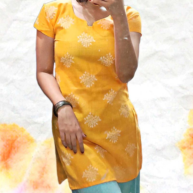 Med Size Kurti Gold Colour Cotton