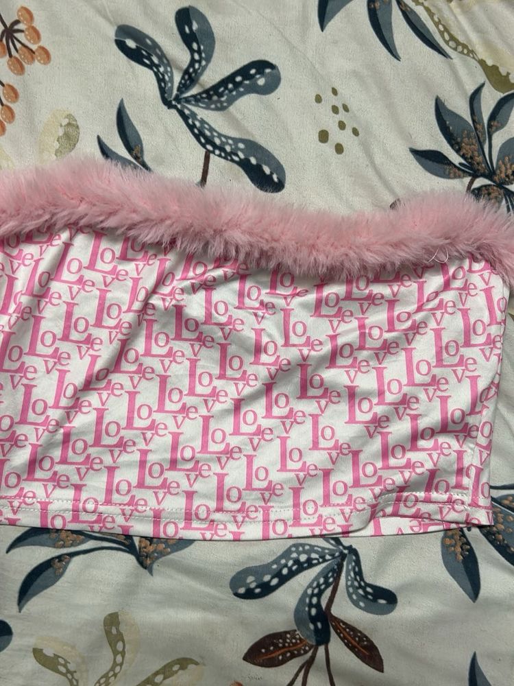 Pink Fur Trim Tube Top