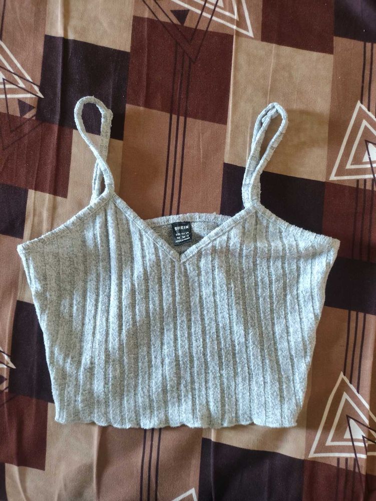 Gray Ribbed Tank Top