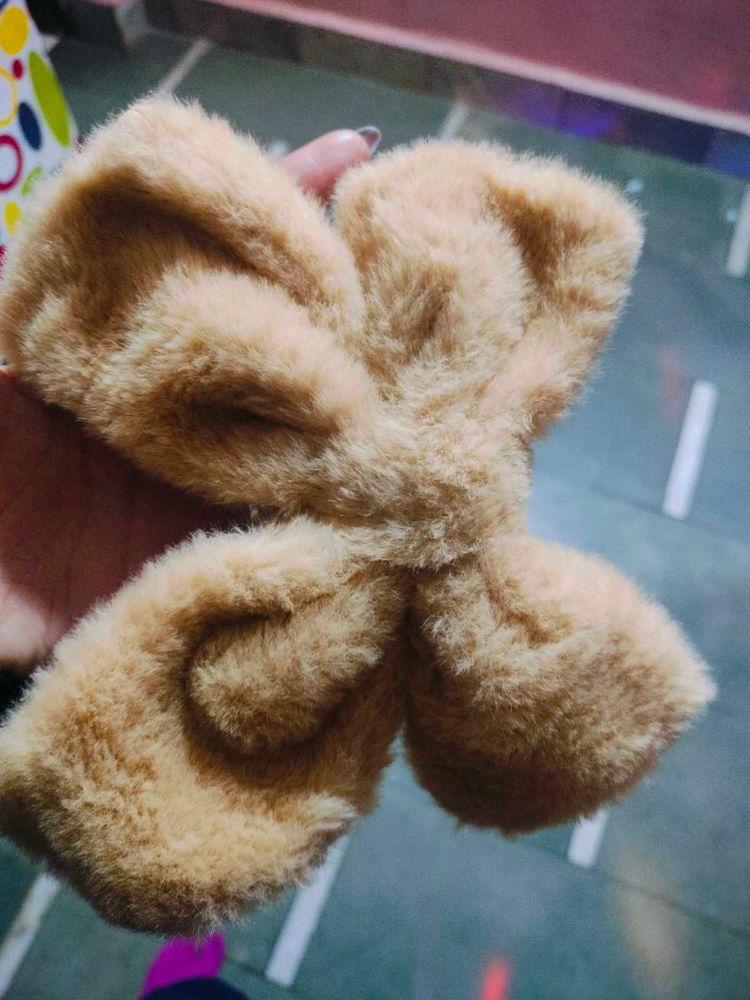 Fuzzy Beige Hair Tie