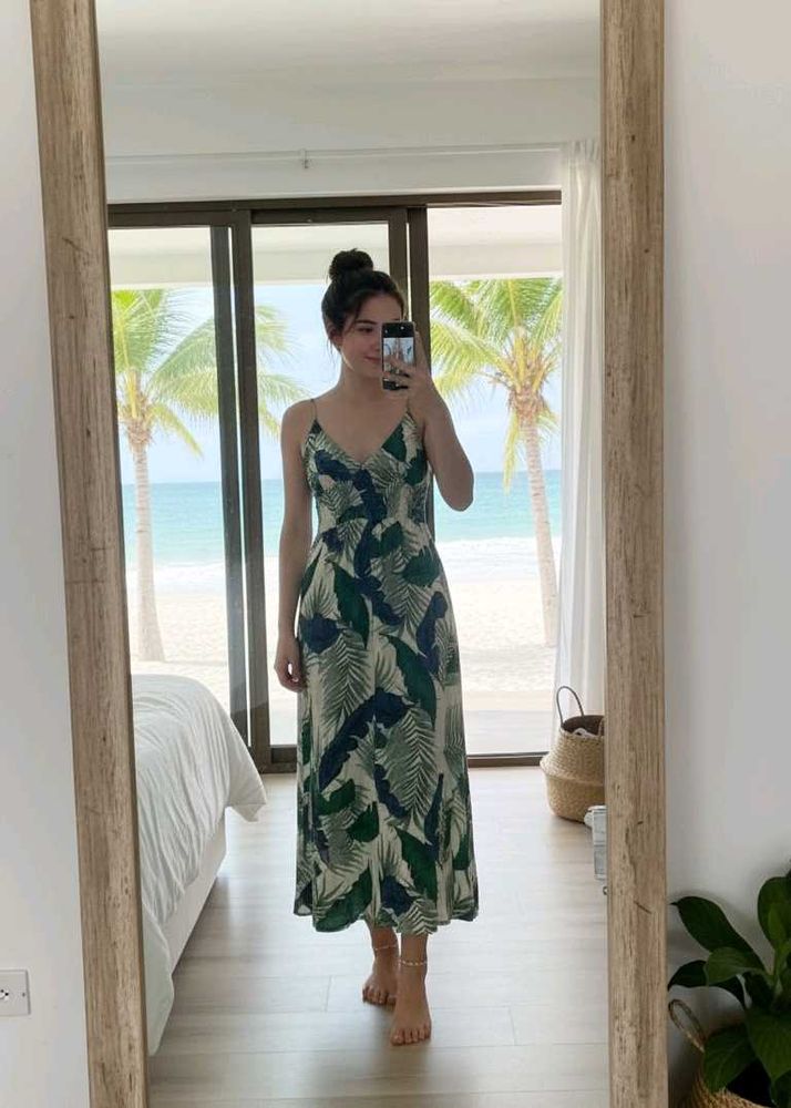 Leaf Print Maxi Dress